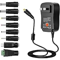 AC DC Adapter Power Supply Universal Switching Charger [3V ~ 12V 2A 2000mA 30W Max] with 8 Selectable Tips Plug, Including Micro USB for 3V to 12V Household Electronics and LED Strip