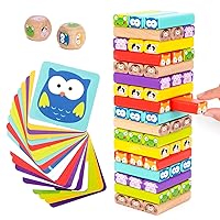 Nene Toys Wooden Tumble Tower Game with Animals & Colors, 4-in-1 Educational Family Board Game for Kids Ages 3-9, Creativity & Cognitive Skills Booster - Gift for Boys Girls 3+ Years