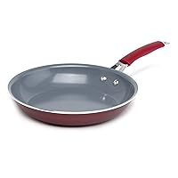 Nonstick Ceramic Fry Pan, Dishwasher Safe, Scratch Resistant, Easy Food Release Interior, Cool Touch Handle and Even Heating Base, 11-Inch Fry Pan, Red