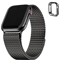 Fullmosa Compatible Apple Watch Metal Bands 41mm 40mm 38mm, Stainless Steel Mesh Loop Magnetic Clasp iWatch Band with TPU Case for Apple Watch Series 9 8 7 6 5 4 3 2 1 SE SE2 for Men Women (Gunmetal)