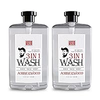 Dead Sea Collection 3 In 1 Body Wash For Men With Natural Amber Wood Oil – All In One Soap For Men – Shampoo, Face Wash, Shower Gel For All Skin Type - Moisturizing Body Wash, 33.8 Fl Oz (2-pack)
