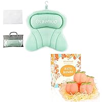 Ergonomic Green Bath Pillow for Tub for Head and Neck Support and Pink-Peach Bath Bombs for Kids Boys Girls
