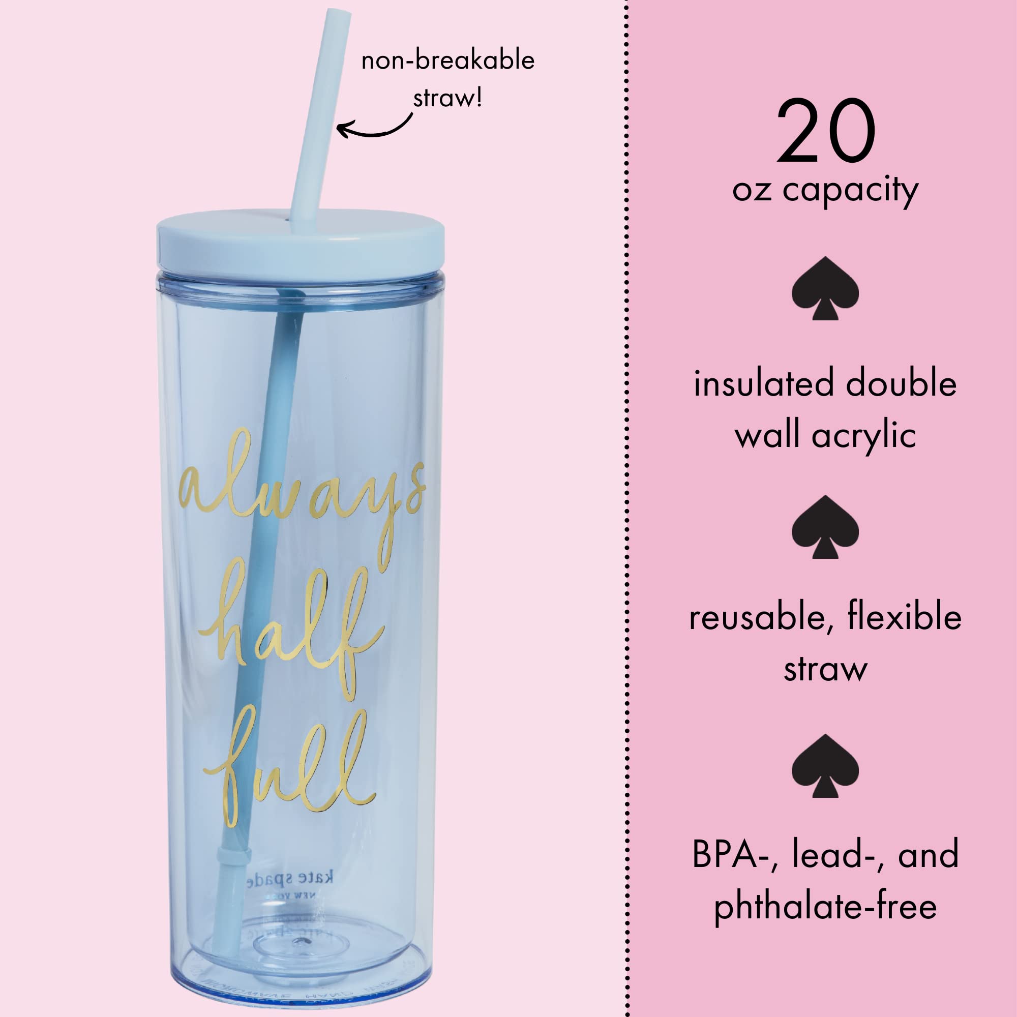 Mua Kate Spade New York Insulated Tumbler with Reusable Straw, 20 Ounce  Blue Acrylic Travel Cup with Lid, Always Half Full trên Amazon Mỹ chính  hãng 2023 | Giaonhan247