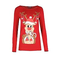 Oops Outlet Women's Christmas T Shirt Reindeer Candy Stick Full Sleeve Xmas Top