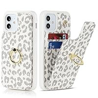 for iPhone 12/12 Pro Case with Card Holder,Credit Card Holder,Ring Stand Kickstand,Flip Shockproof Cute Phone Wallet Case for Women (6.1 inch,White Leopard)