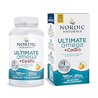 Nordic Naturals Ultimate Omega + CoQ10, Lemon - 120 Soft Gels - 1280 mg Omega-3 + 100 mg CoQ10 - Heart Health, Cellular Energy, Antioxidant Support - Non-GMO - 60 Servings