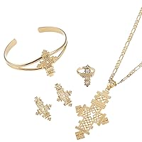 Ethiopian Cross Jewelry Big Pendant Earrings Bangle Ring Set Coptic Crosses