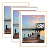 18x24 Poster Frame 3 Pack, Picture Frames with Detachable Mat for 16x20 Prints, Horizontal and Vertical Hanging Hooks for Wall Mounting, Natural Photo Frame for Gallery Home Décor