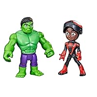 Spidey and His Amazing Friends Hero Reveal 2-Pack, Marvel Action FiguresMask Flip Feature, Miles Morales and Hulk