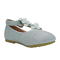 Toddler/Little Kid/Big Kid T-Strap Mary Jane Bow Flat Shoes Shiny Glitter Dress Ballet Girls