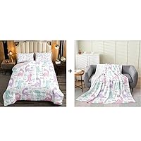 Erosebridal Kawaii Dinosaur Comforter Set Twin & Kids Dino Flannel Blanket 30X40