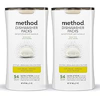 Method Dishwasher Detergent Packs, Lemon Mint, Dishwashing Rinse Aid to Lift Tough Grease and Stains, 54 Dishwasher Tabs per Package, (Pack of 2)