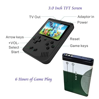 Handheld Games Console for Kids Adults - Retro Video Games Consoles 3 inch Screen 168 Classic Games 8 Bit Game Player with AV Cable Can Play on TV (Black)