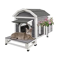 Cat Houses Outdoor Wooden Catio Cat Shelter with Escape Doors Cat Condos with Weatherproof Roof, Removable Floors,Large Balcony