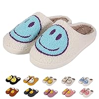 Cute Smile Happy Face Slippers,Retro Soft Plush Comfy Warm Fuzzy Home Slippers for Women and Men, Non Slip Sole Fur Cloud Slides Memory Foam Slides Winter Pillows Flat Shoes