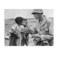 World War II Pacific Soldiers Feed Children Shocking Posters Canvas Painting Wall Art Poster for Bedroom Living Room Decor 20x16inch(51x40cm) Unframe-style