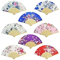 Floral Folding Hand Fan, 8Pcs Japanese Vintage Retro Style Folding Fan with Wooden Ribs Dancing Wedding Party Decor Fan (Random Color) (8pcs-Chinese Style with Wooden Rib)