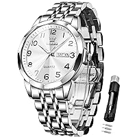 OLEVS Watches Men's Business Dress Analogue Digital Quartz Stainless Steel Waterproof Luminous Date Luxury Watch Men's Gift