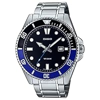 Casio MDV107D-1A2V Men's Stainless Steel 200M Black/Blue Bezel Black Dial 3-Hand Anlog Dive Watch