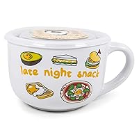 Silver Buffalo Sanrio Gudetama Burp Late Night Snack Lazy Egg Ceramic Soup Mug with Vented Plastic Lid, 24 Ounces