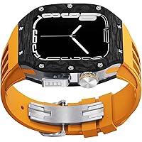 Carbon Fiber Watch Case Fluoroelastomer Lightweight Bands，for Apple Watch 8/7/6/4/5 SE 45mm 44mm, Metal Bumper Watch Cover RM Style Rubber Band Loops Watch Accessories，For Women and Men