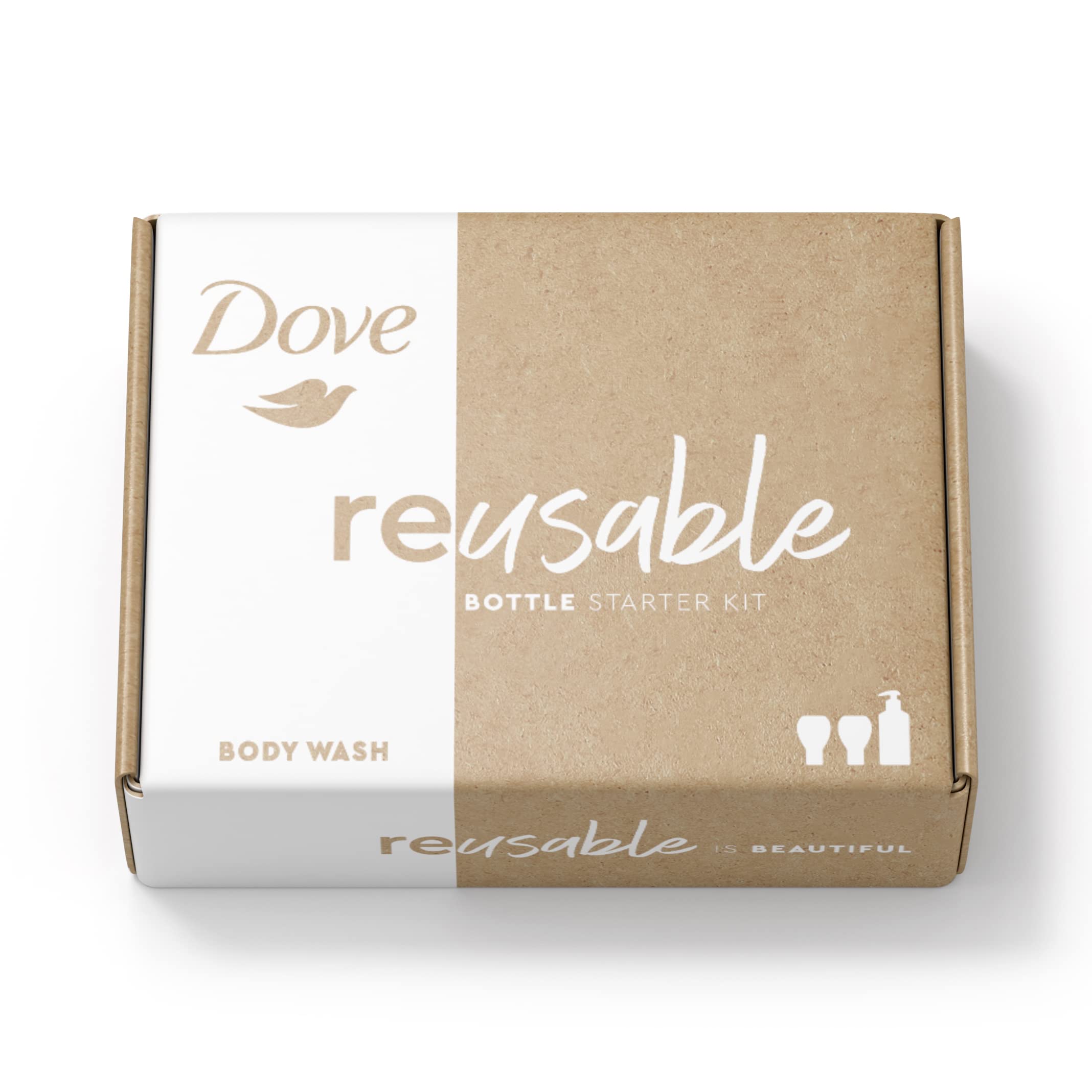Dove Body Wash Concentrate Refills (x2) & Recyclable Aluminum for Instantly Soft Skin Reusable Bottle Starter Kit for Lasting Skincare Nourishment 4 FL OZ (makes 16 fl oz)