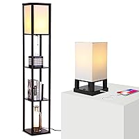 Brightech Maxwell Floor & Table Lamp Set of 2 - Narrow Side Table and Nightstand Lamp with USB Port - Perfect for Bedrooms and Living Rooms - LED Bulb, Wood Frame, Soft Ambient Light - Black