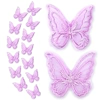 16pcs Butterfly Lace Trim, Butterfly Decor Applique Patches,Double Layers Organza Butterfly Lace Fabric Embroidery Sewing Lace DIY for Wedding Bride Hair Dress Hat Accessories(Purple)