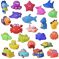FUN LITTLE TOYS 24 PCs Bath Toys for Toddlers, Sea Animals Squirter Toys Kids, Car Squirter Toys Boys, Bath Toy Organizer Included Kids Party Favors, Stocking Stuffer