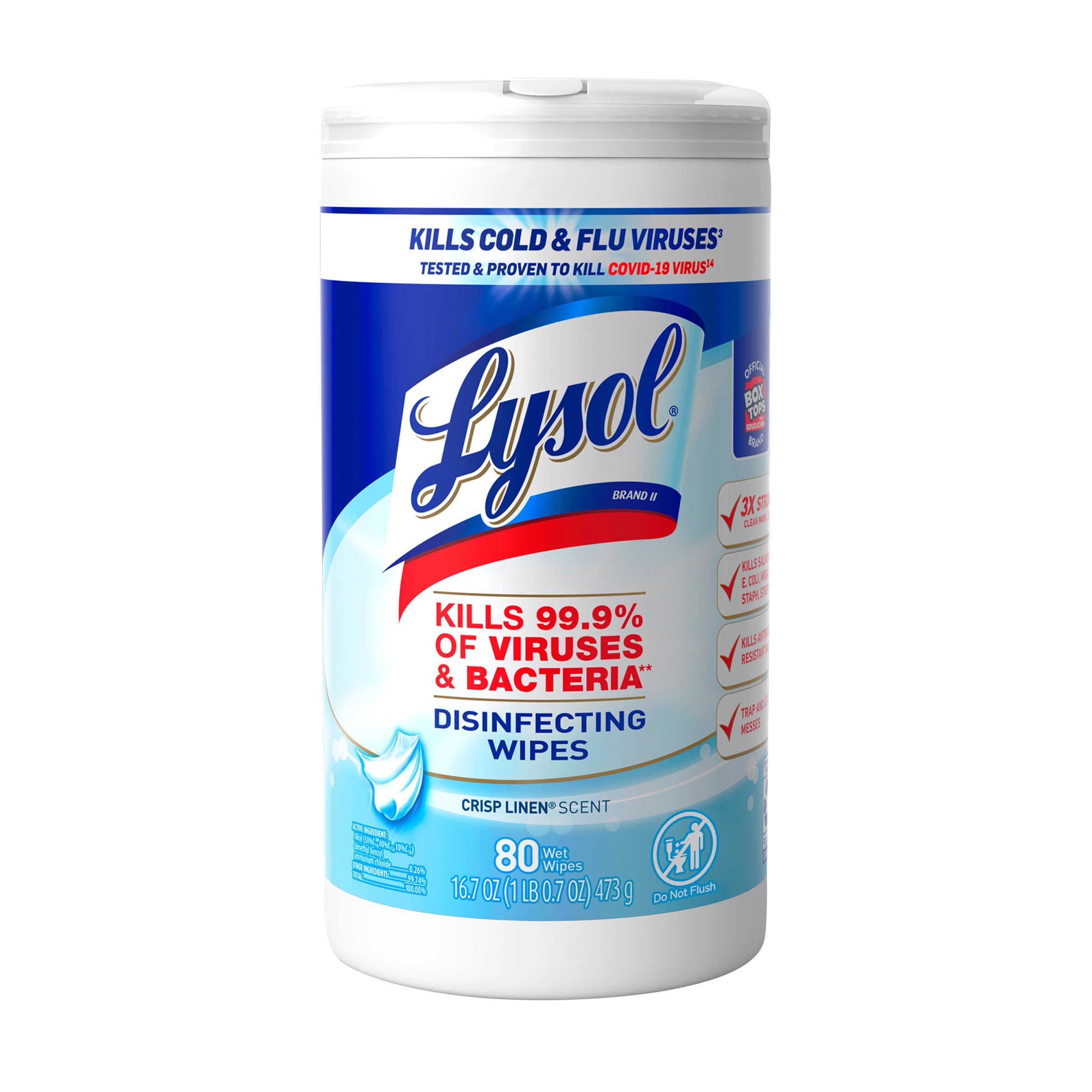 Lysol Disinfectant Wipes, Multi-Surface Antibacterial Cleaning Wipes, For Disinfecting and Cleaning, Crisp Linen, 80 Count