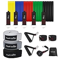 TheFitLife Resistance Exercise Bands Set (110lbs) with Handles+ TheFitLife Workout Fabric Pull up Bands Set for Home Gym, Stretching
