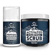 Wild Mountain Men's Skincare Bundle: Exfoliate, Wrinkle, and Hydration- Charcoal Scrub and Peptide Moisturizer