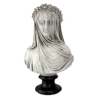 Design Toscano Veiled Maiden Indoor Bust Statue, 9 Inches Wide, 14 Inches Tall, Handcast Polyresin, Antiqued White Finish with a Black Painted Base