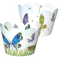 Confetti Butterflies Cupcake Wrappers - Reversible Baby Shower & Bridal Decorations, Garden Wedding, Girl Birthday, Colorful Butterfly Theme Party Supplies, Watercolor Wildflowers Picnic - 24 Count