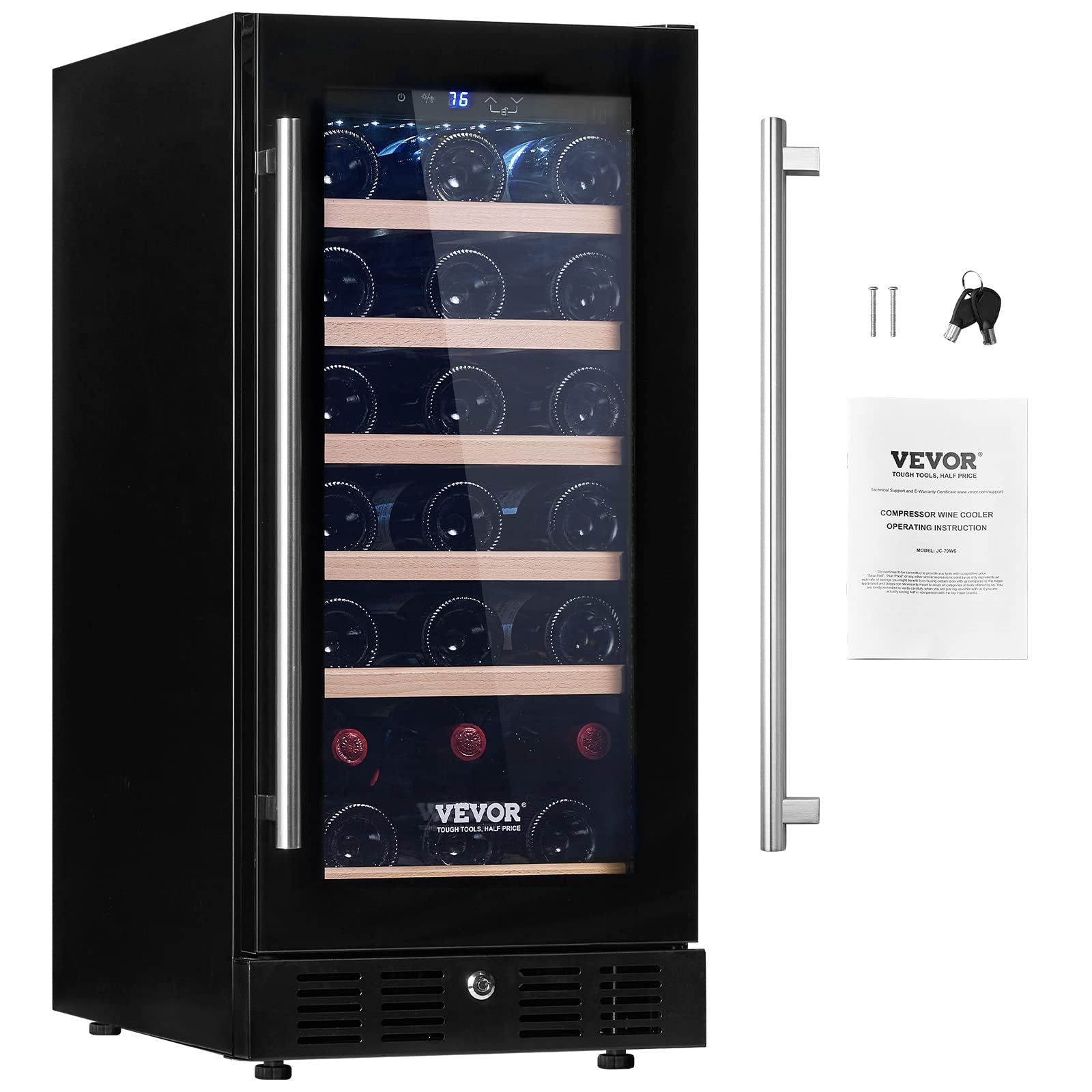 VEVOR 15” Wine Cooler, 30 Bottles Dual Zone Wine Refrigerator, Tempered Glass Door, Low Noise, Digital Temper Control, Built-in or Freestanding, ETL