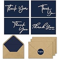 Thank You Cards with Kraft Envelopes and Stickers - Bulk Pack of 104 Navy Blue Thank You Cards - 4 Minimalistic Designs 4x6 Thank You Note for Wedding Graduation Shower Small Business Birthday Funeral