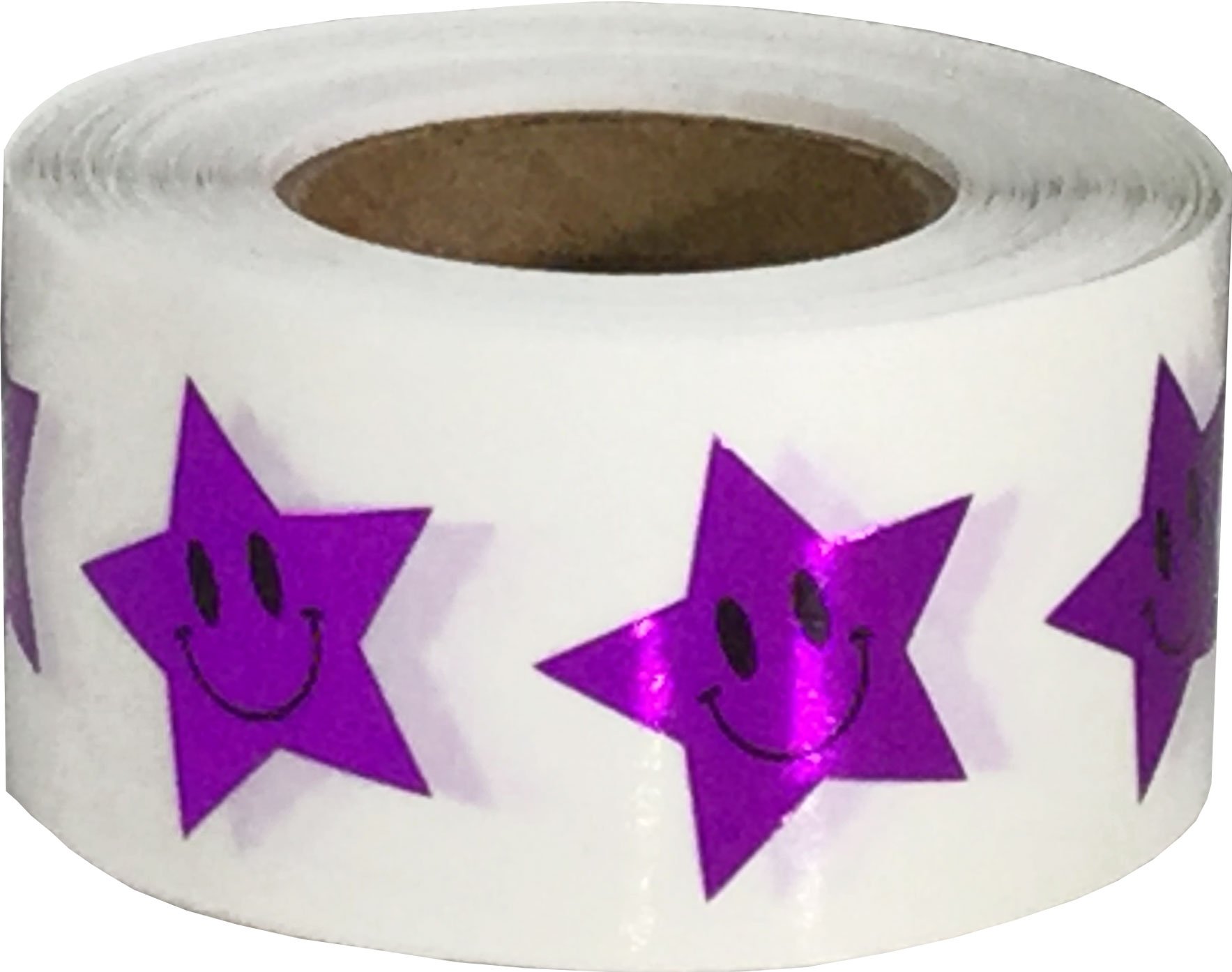 Metallic Purple Happy Face Star Shape Stickers 0.75 Inch 500 Adhesive Labels