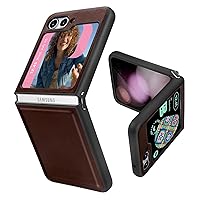Belemay for Samsung Galaxy Z Flip 5 Case-Genuine Leather+Soft TPU Bumper-Protective Slim Fit-Shockproof Thin Samsung Z Flip5 Phone Cover Compatible with Samsung Galaxy Z Flip 5 (5G 2023)-Brown