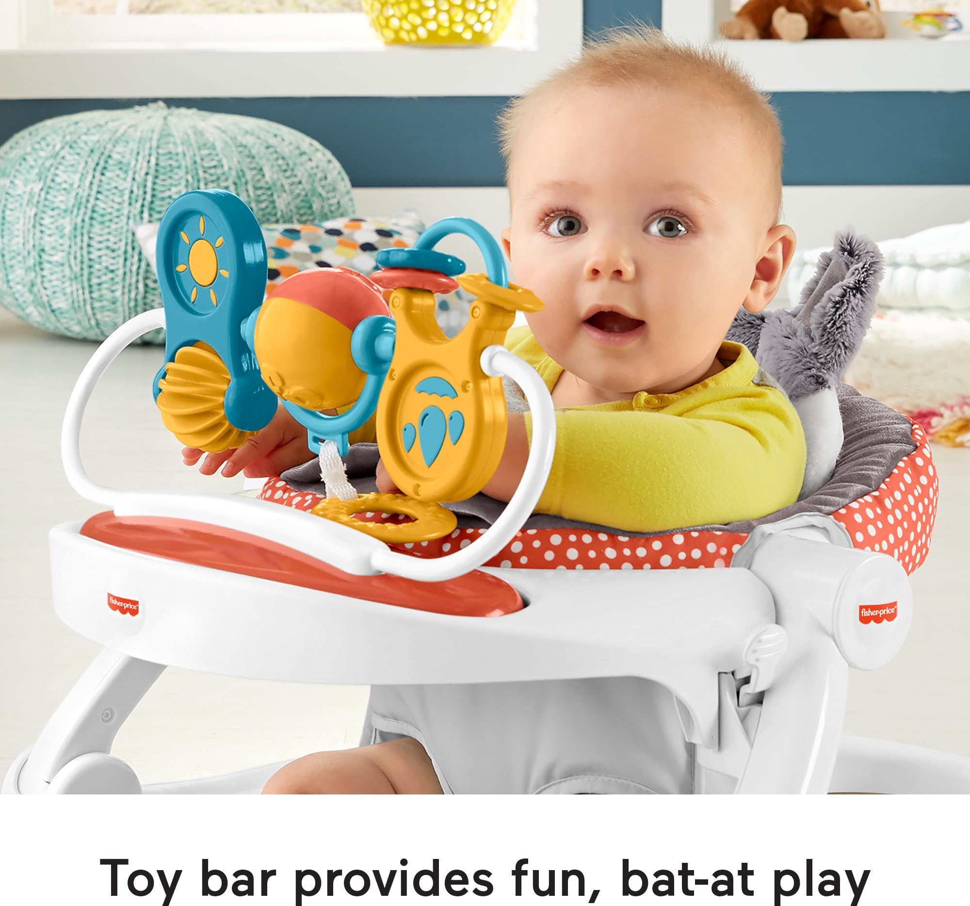 Fisher-Price Baby Portable Baby Chair Premium Sit-Me-Up Floor Seat with Snack Tray and Toy Bar,Plush Seat Pad, Peek-a-Boo Fox