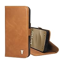 TORRO Leather Case Compatible with iPhone 15 Plus – Premium Leather Wallet Case with Kickstand and Card Slots - Tan