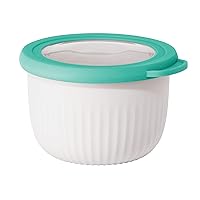 OGGI Prep, Store & Serve Plastic Bowl w/See-Thru Lid- Dishwasher, Microwave & Freezer Safe, (0.7 qt) White/Aqua