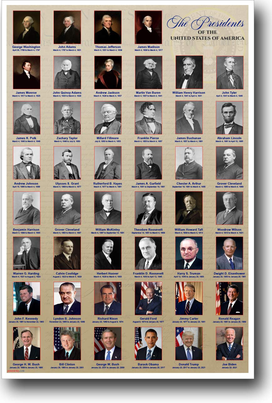 American History - The Presidents of the United States, NEW Classroom POSTER