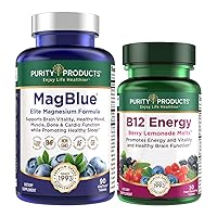 MagBlue + B-12 Energy Melt MagBlue (Magnesium Bisglycinate Chelate Buffered + Vitamin D3 + Organic Blueberries + More) - B12 Berry Melt (Methylcobalamin B12 + B6 + D3 + More)