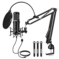 Aokeo USB Condenser Microphone, 192kHZ/24bit Professional PC Streaming Podcast Cardioid Microphone Kit with Boom Arm, Shock Mount, Pop Filter, for Recording, Gaming, YouTube, Karaoke, Skype,Discord