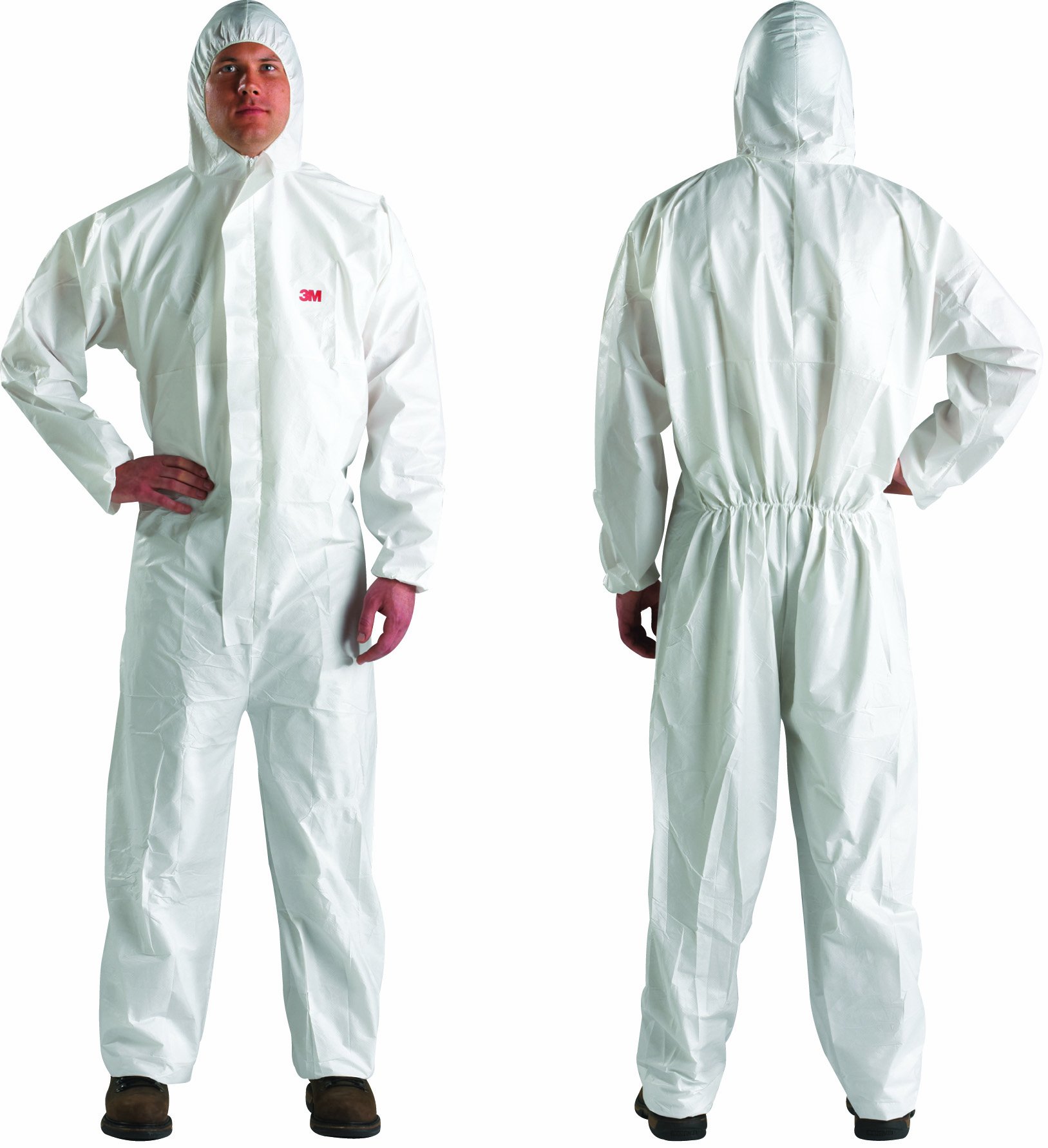 3M Protective Disposable Coveralls, Bulk Pack of 25 White Coveralls, Hooded with Elastic Cuff, Two-way Zipper, Antistatic Protection, XXL, 4510-BLK-XXL