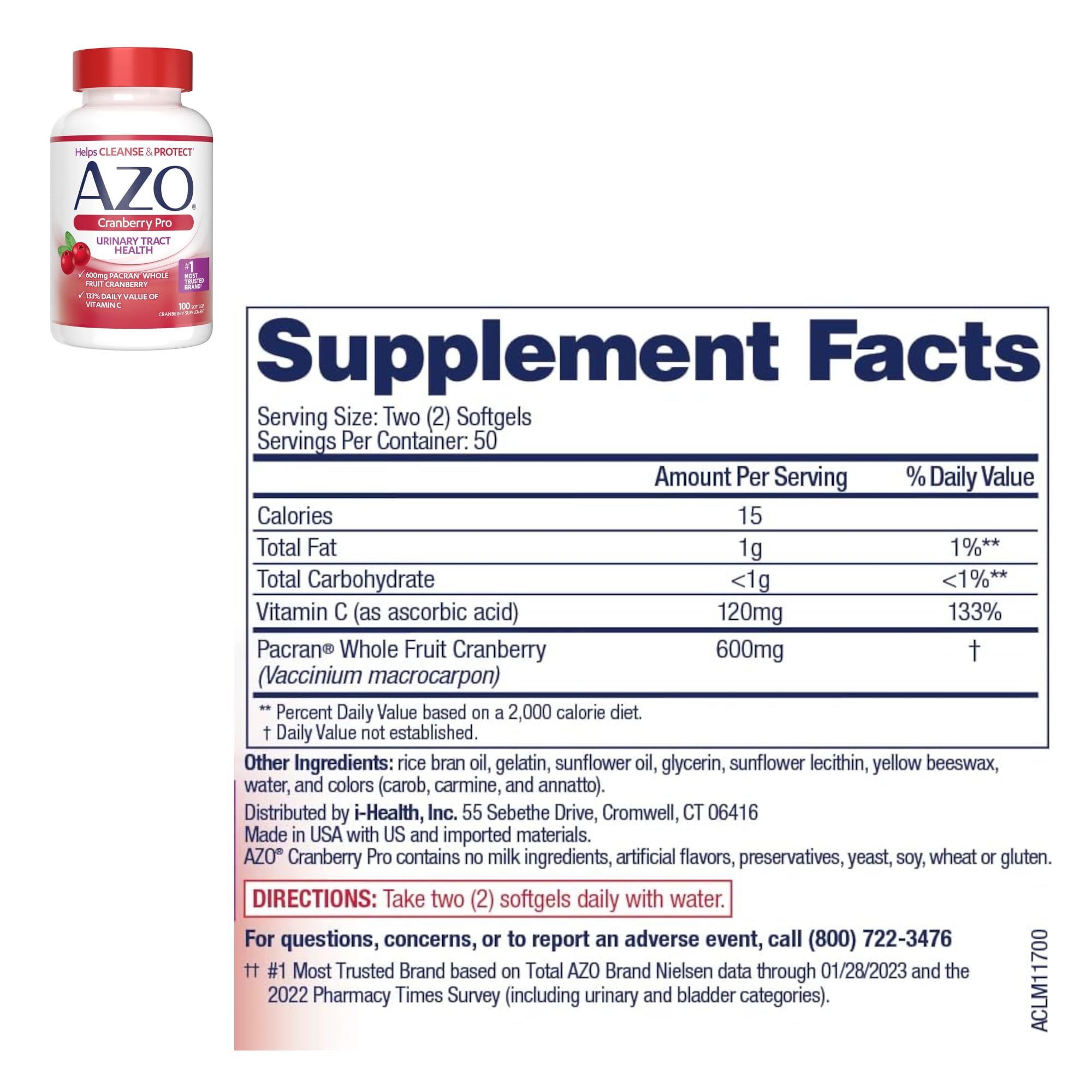 AZO Cranberry Pro Urinary Tract Health Supplement 600mg PACRAN, 1 Serving = More Than 1 Glass of Cranberry Juice 100 CT + Urinary Tract Defense 24 Count
