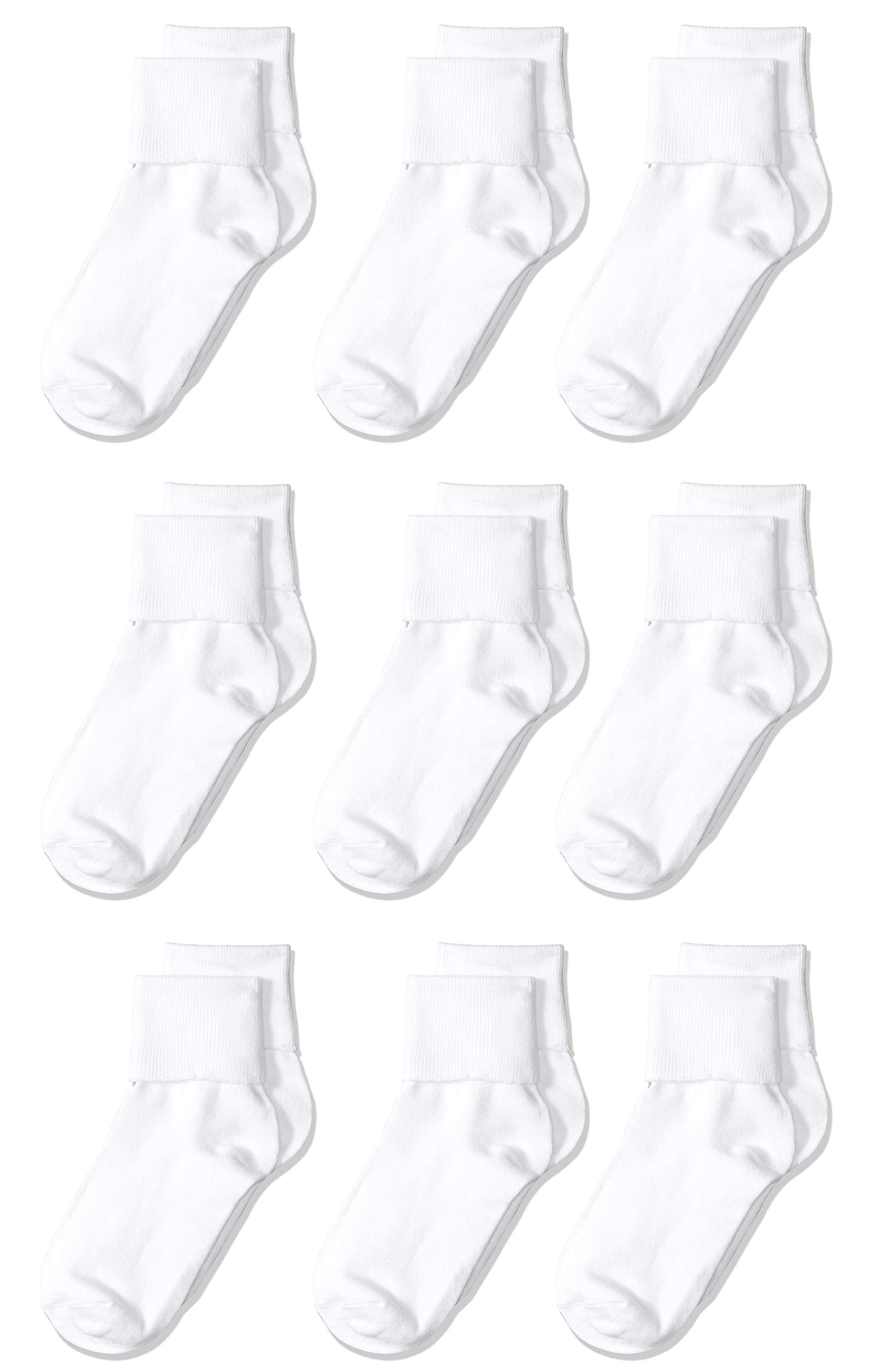 Amazon Essentials Girls and Toddlers' Cotton Uniform Turn Cuff Sock, 9 Pairs