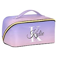Purple Pink Gradient Personalized Makeup Bag Custom Cosmetic Bags for Women Travel Makeup Bags for Women Cosmetic Bag Organizer Makeup Pouch Toiletry Bag for Travel Daily Use Toiletries
