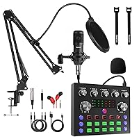 Podcast Equipment Bundle,Audio Interface with DJ Mixer and Studio Broadcast Microphone, Perfect for Recording,Live Streaming,Gaming,Compatible with PC,Smartphone,Play Station
