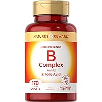 B Complex - with Vitamin C and Folic Acid - 170 Count - Non-GMO & Gluten Free Supplement